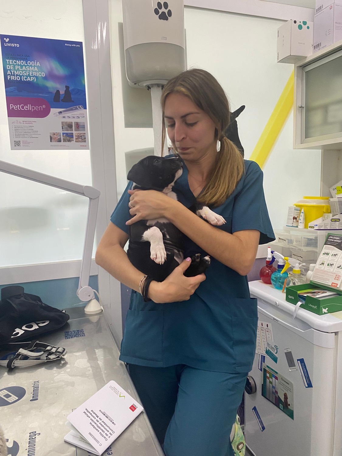 Veterinaria con un cachorro
